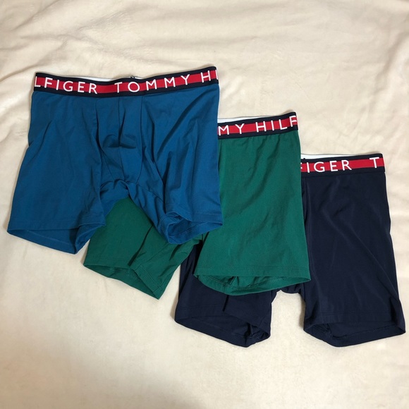 Blue, Green, and Dark Blue Polyester Tommy Hilfiger Boxer Briefs 3 Pack - Picture 1 of 4